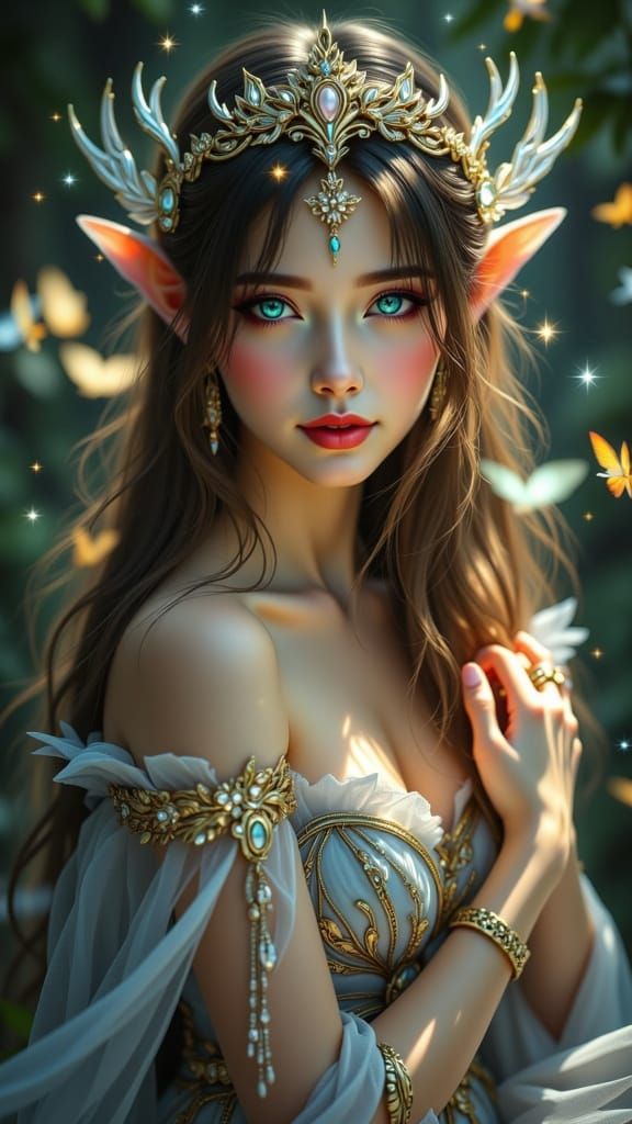 Magnificent Elf Woman in Nocturnal Forest