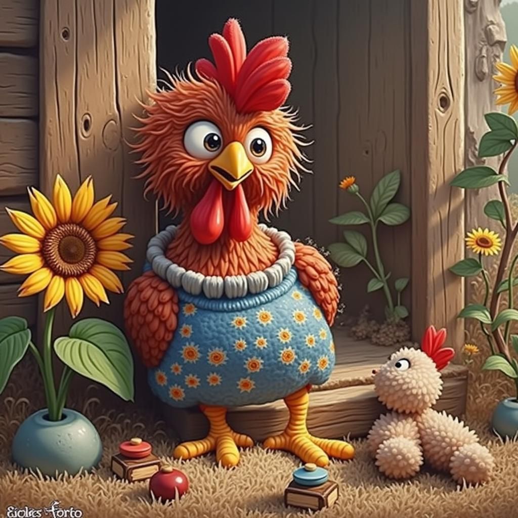 Rooster in Morning Sunlight: Impressionistic Digital Art