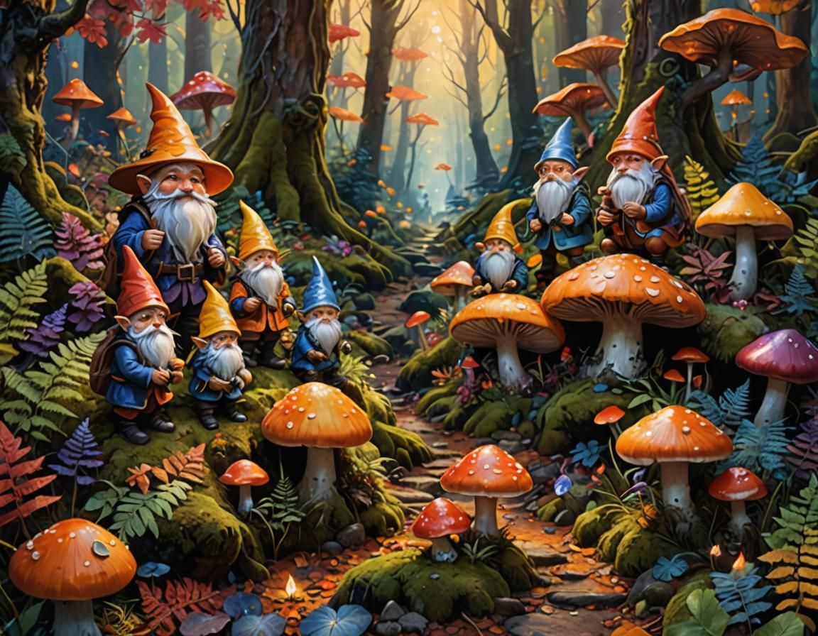 Enchanted Autumn Forest with Gnomes and Fairies