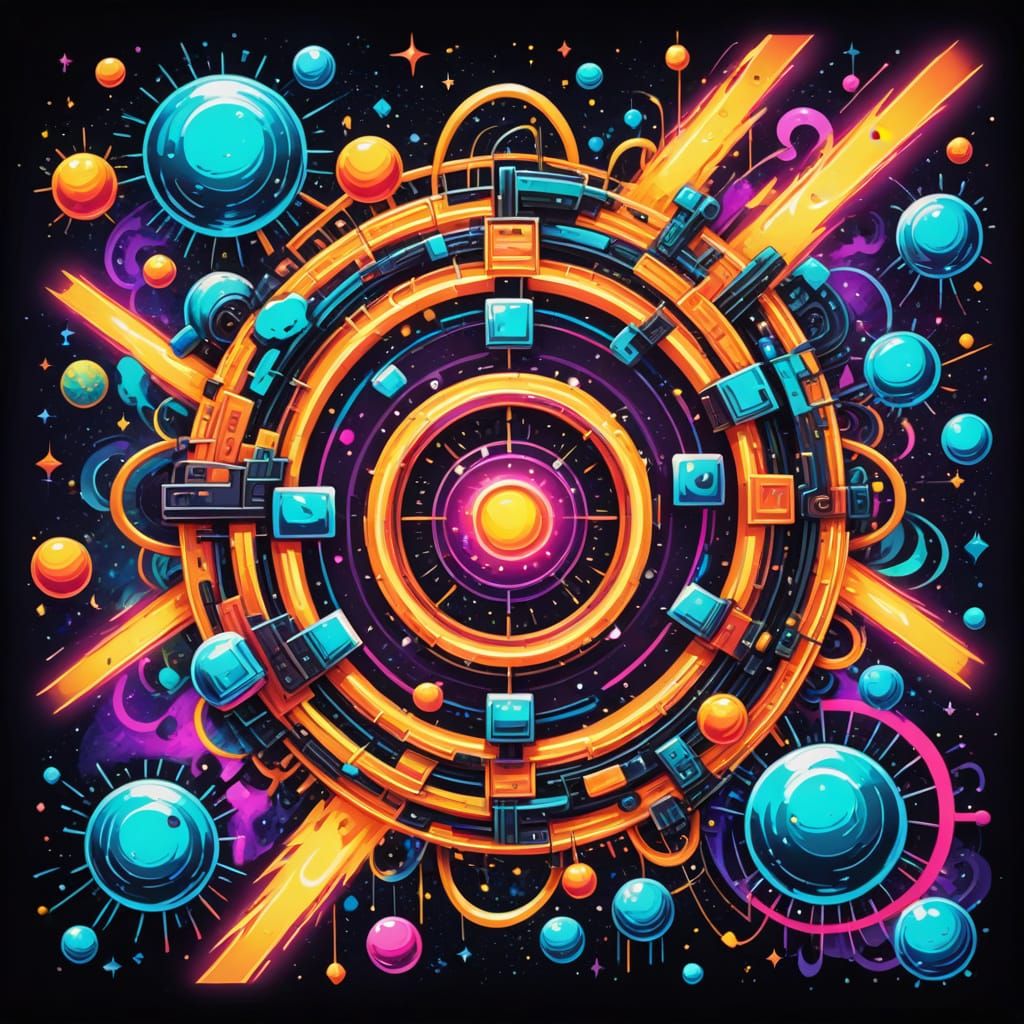 Vibrant Graffiti Art: Cosmic and Subatomic Elements
