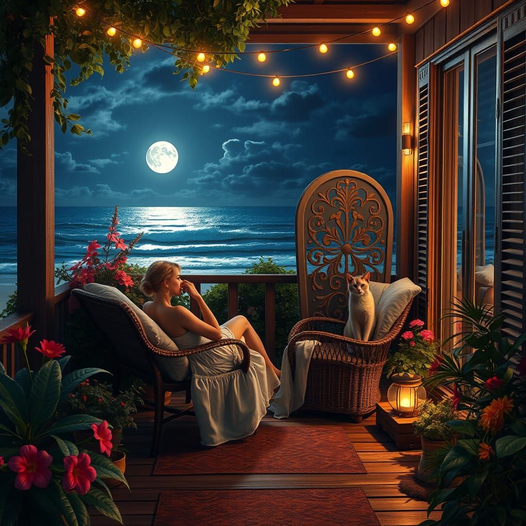 Mystical Beachfront Oasis Under Starry Skies