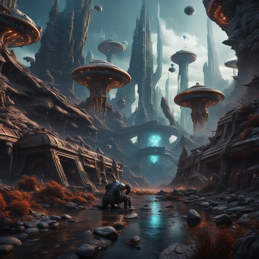 Detailed Matte Painting of an Alien Takeover