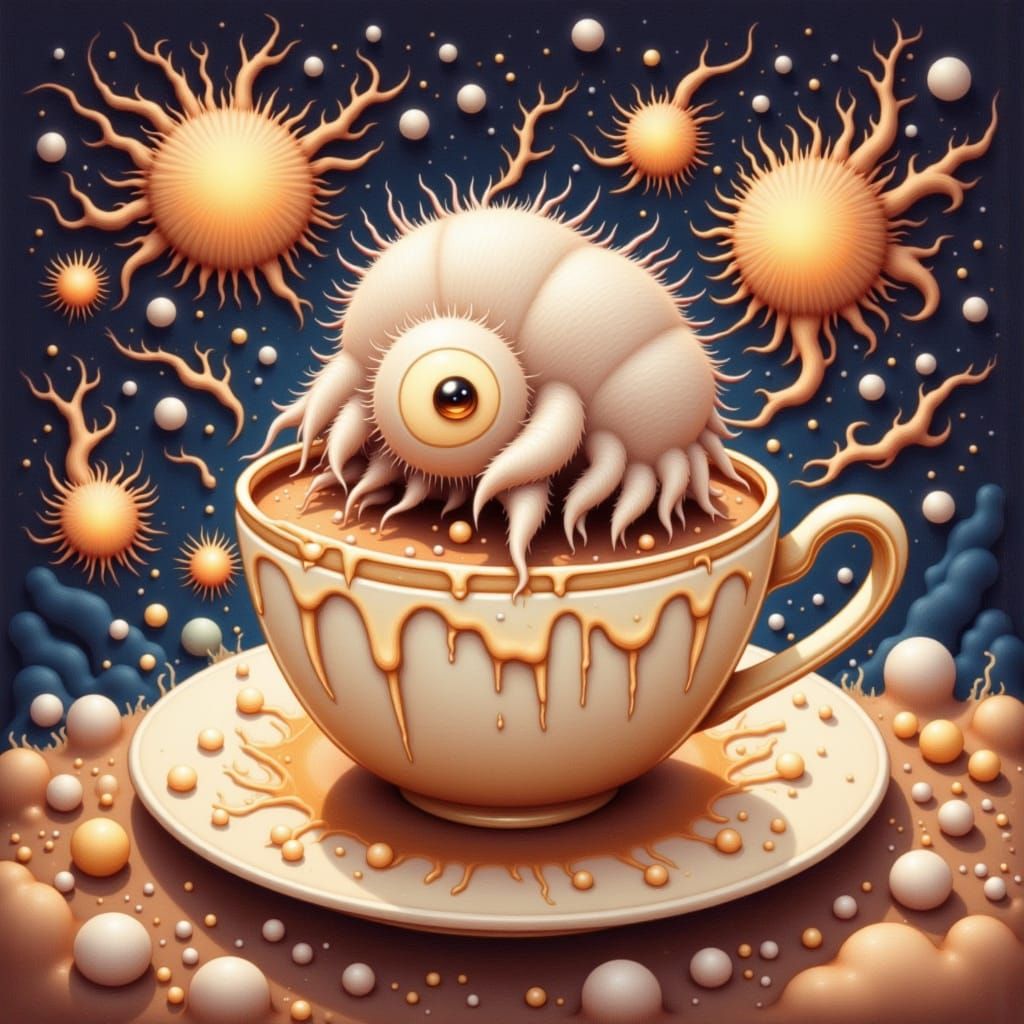 Tardigrade Teacup Voyage Through Cosmic Latte Art