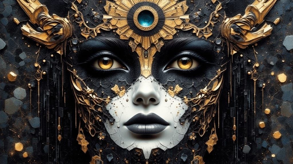 Obsidian Funerary Queen in Gothic Mixed Media Collage