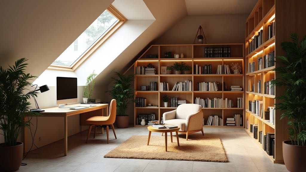 Japandi Attic Home Office with Skylights