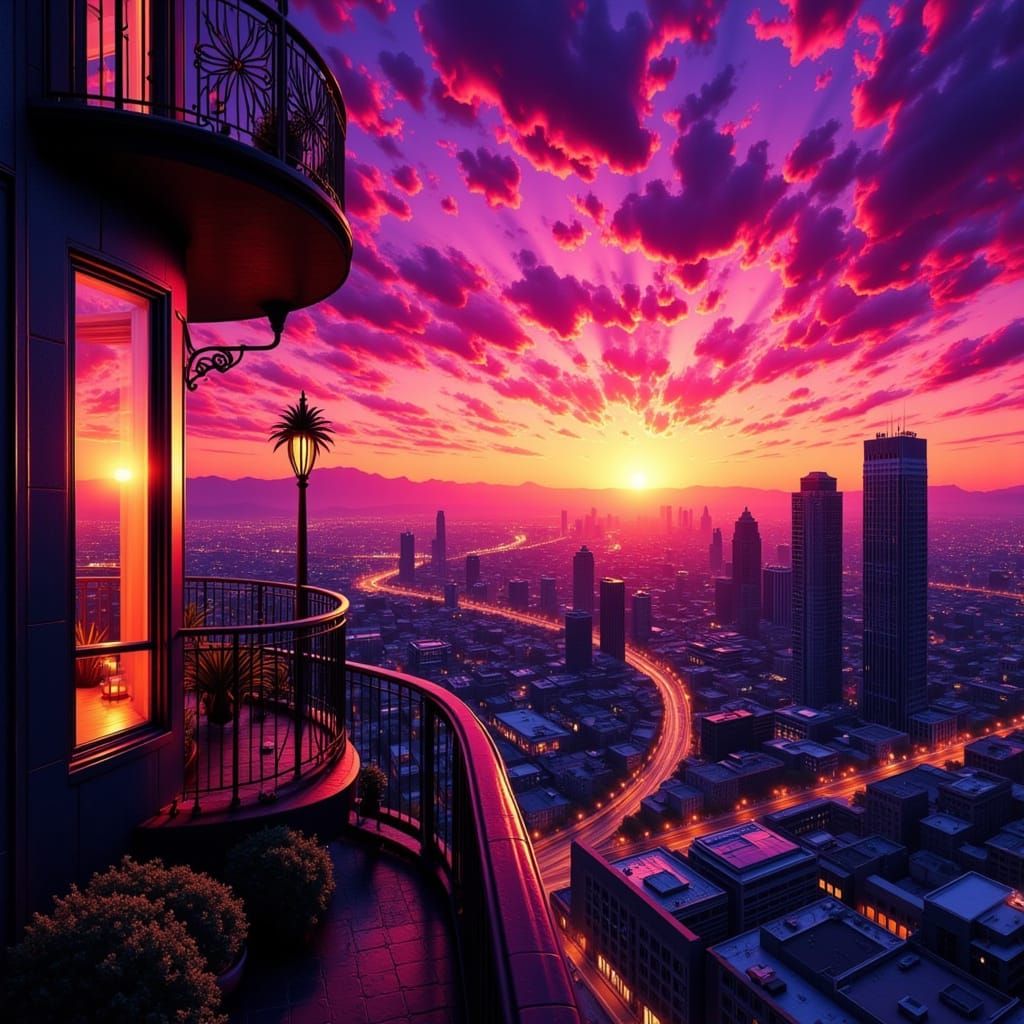 Southern California Sunset Over Opulent Cityscape in Pulp Co...