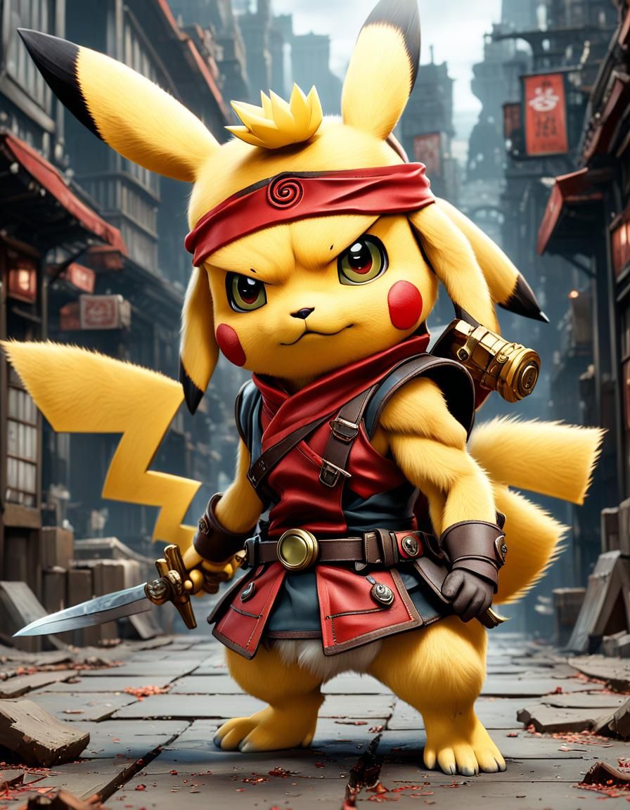 Muscular Pikachu Fight Scene in Dark Fantasy Style