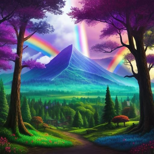Rainbow Forest: A Vibrant Fantasy Scene