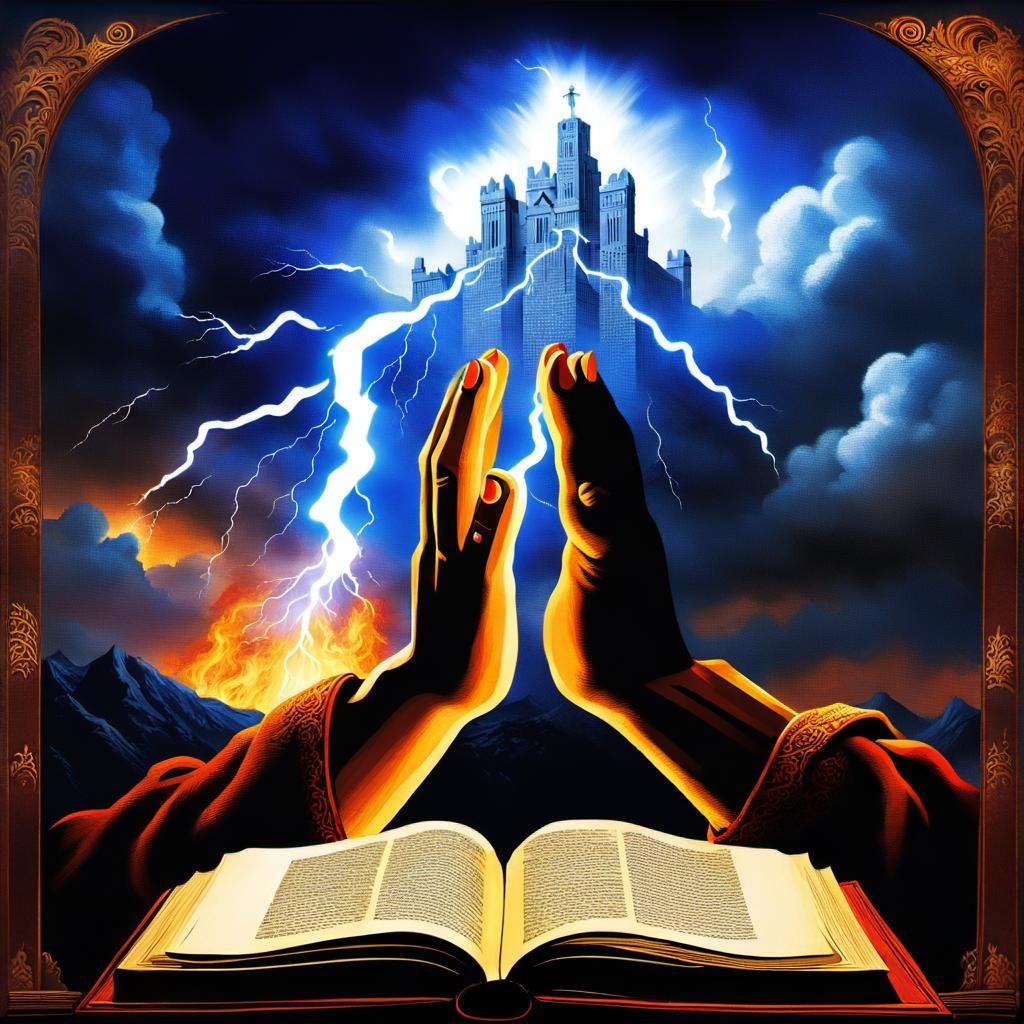 Dramatic Sky with Divine Hands and Book