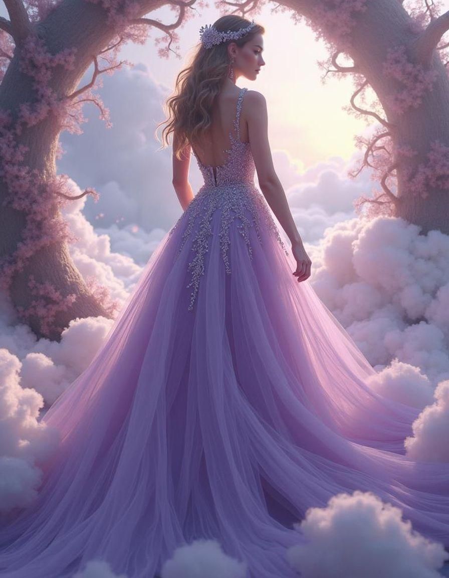 Gorgeous Woman in Lavender Dress: Detailed Fantasy Art