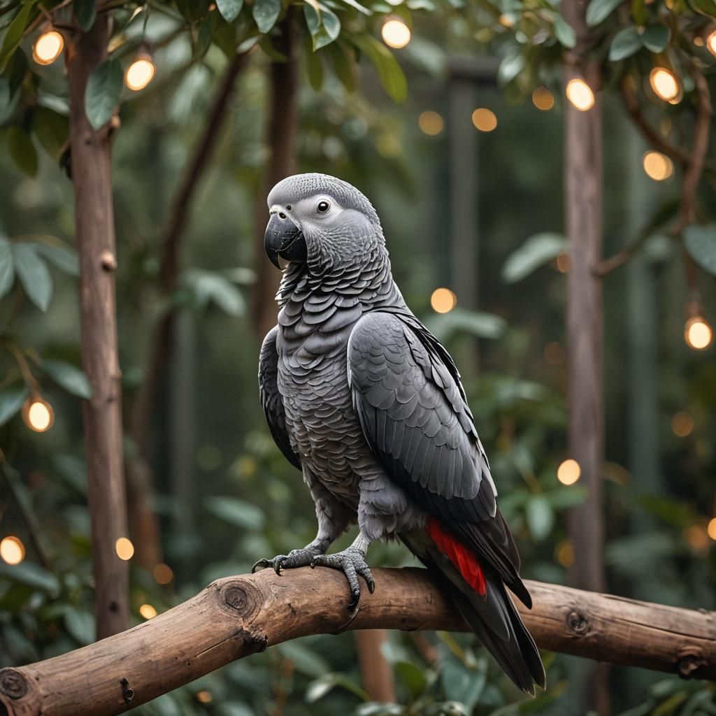 African Grey Parrot in Golden Light