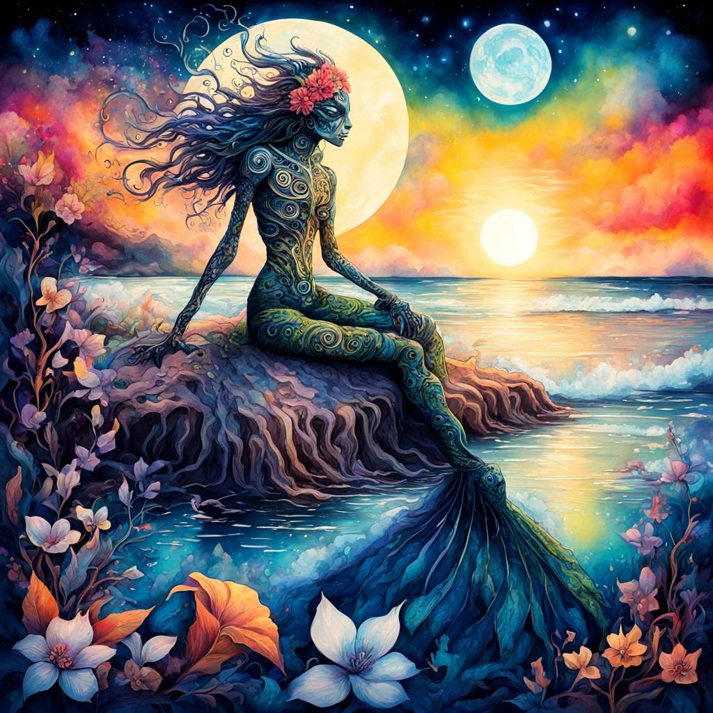 Humanoid Plant Monster in Psychedelic Ink Artwork