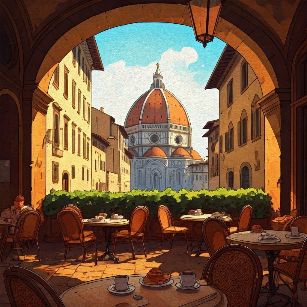 Elegant Florentine Café in Soft Golden Light