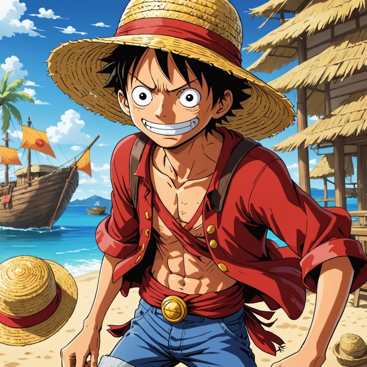 Straw Hat Luffy in Anime Key Visual Style