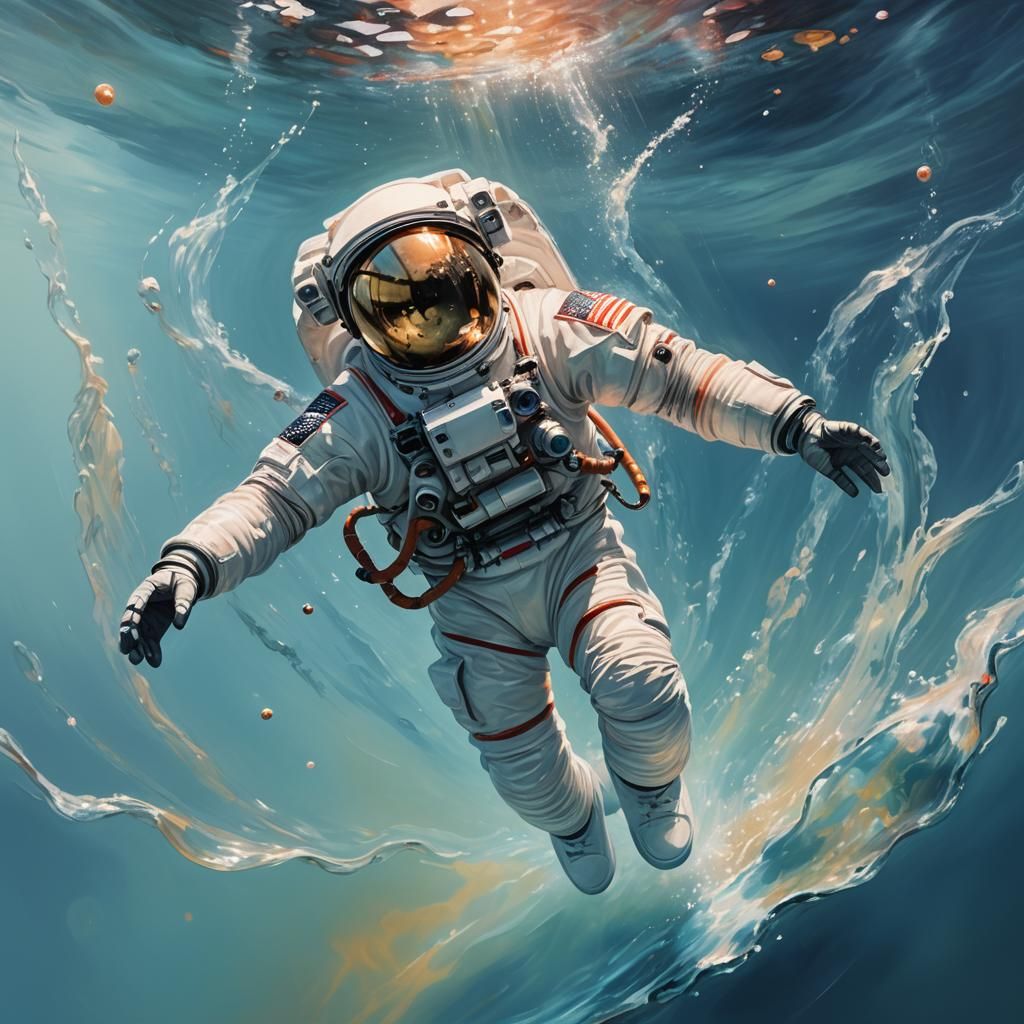Astronaut in Ocean: Surreal Dreamlike Oil Painting