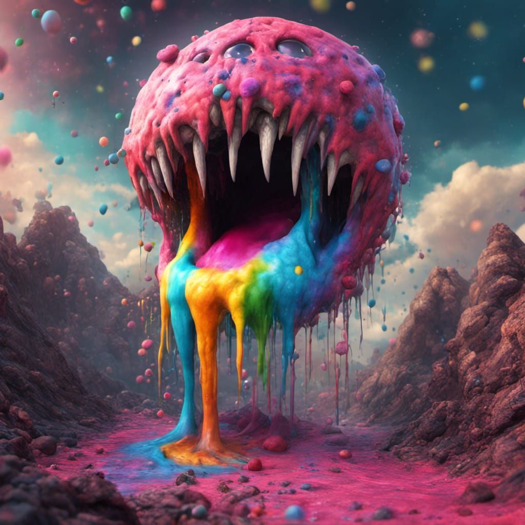 Scary Rainbow Bubblegum Monster from Dark Hole