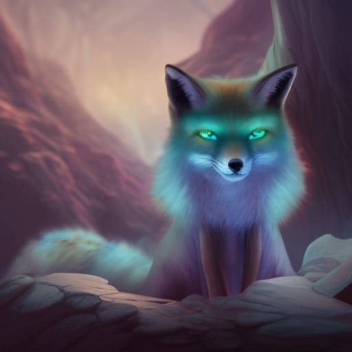 Bioluminescent Fox in Crystal Cave: Fantasy Concept Art