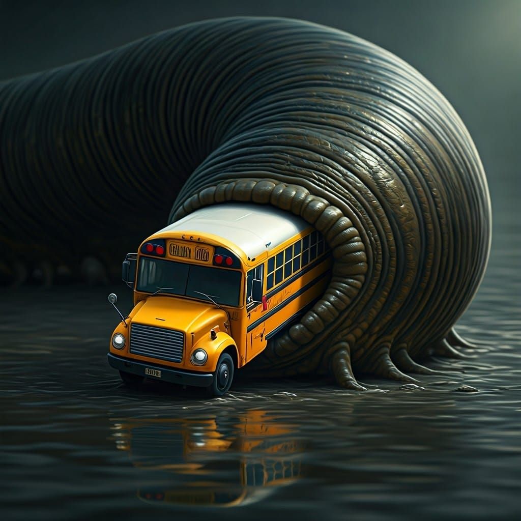 Giant Leech Swallowing a School Bus