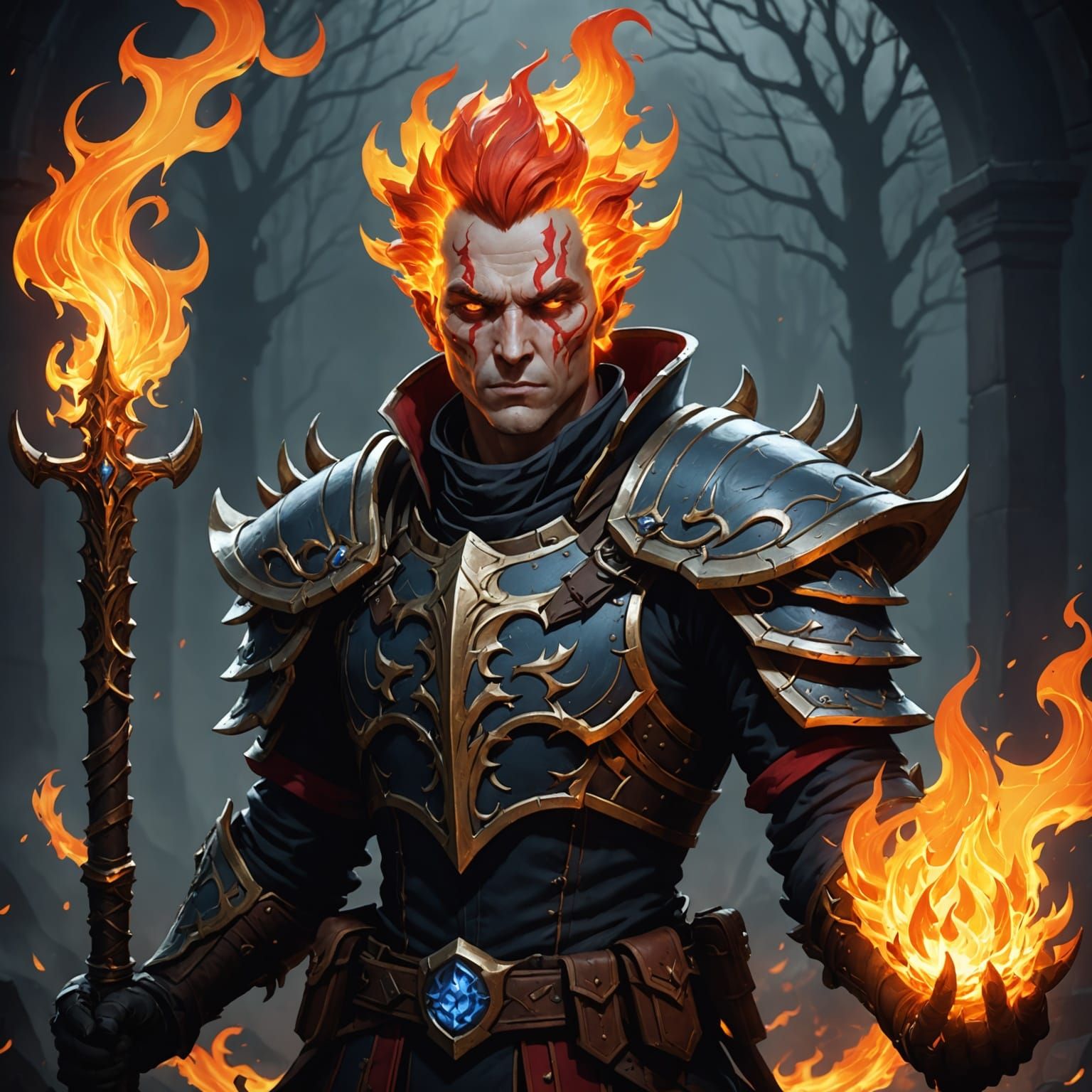 Mysterious Warrior Ignites with Fiery Aesthetic in Cyberpunk...