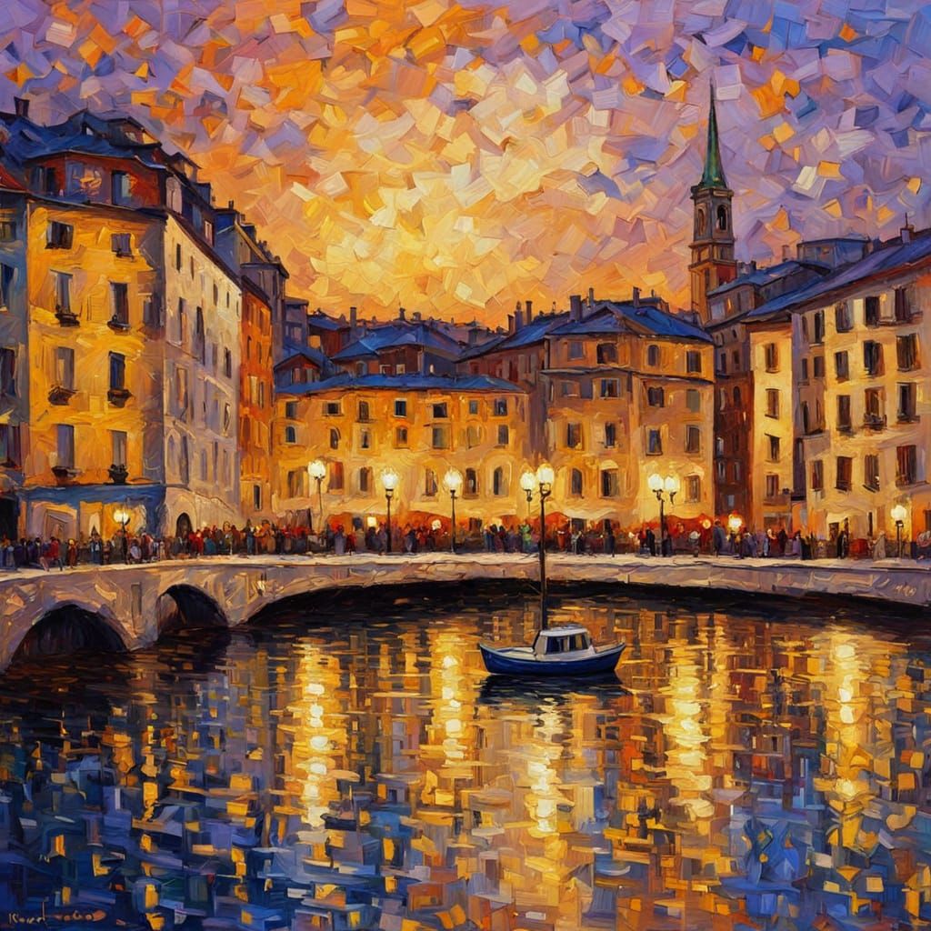 Turin, Italy: Expressionist Oil Painting with Impasto Textur...