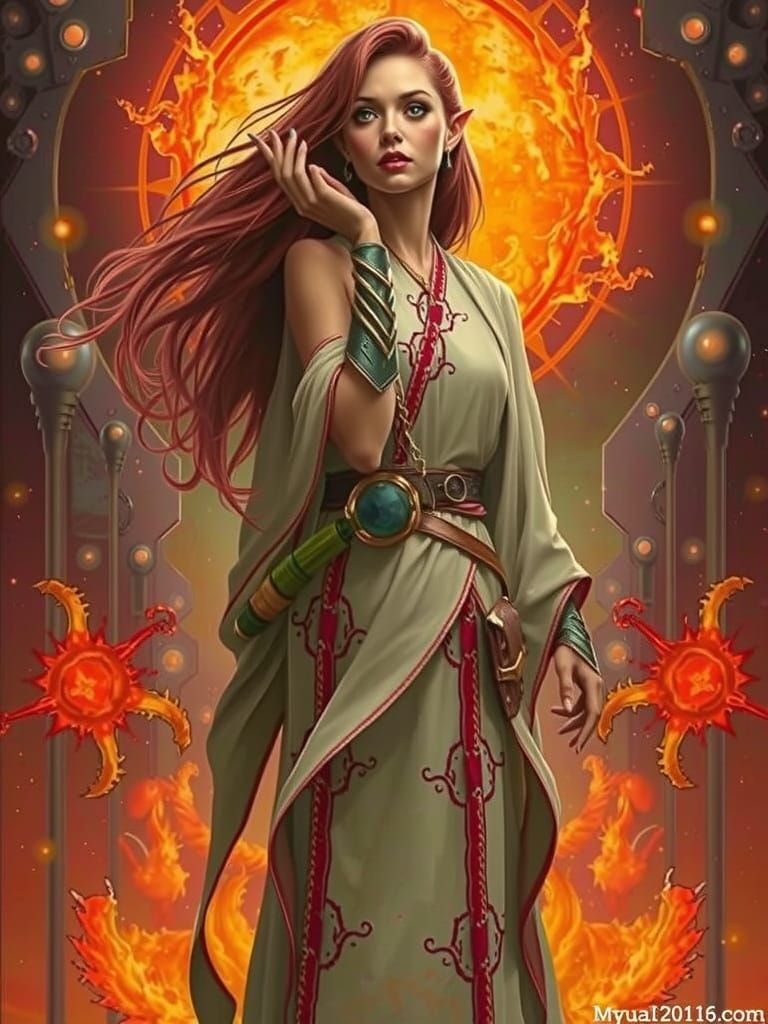 Sci-Fi Elven Fire Mage in High-Tech Setting