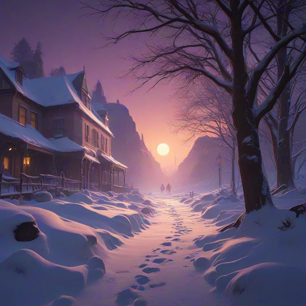 Majestic Dark Fantasy Winter Landscape in Hyperdetailed Digi...