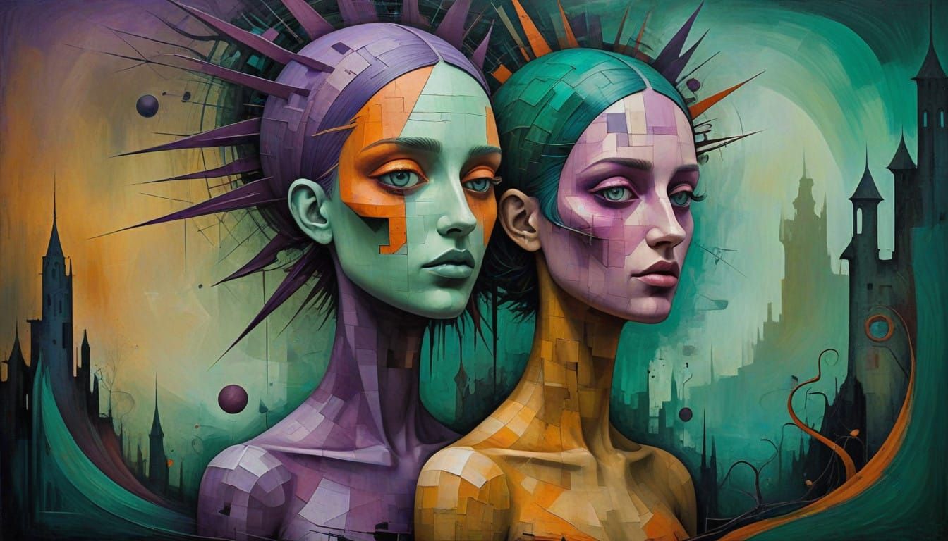 Dystopian Cubist Portraits in a Mysterious Ochre Haze