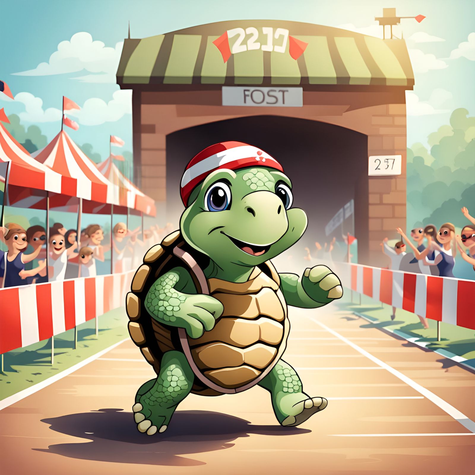 Turtle Wins Foot Race: Cute Digital Art