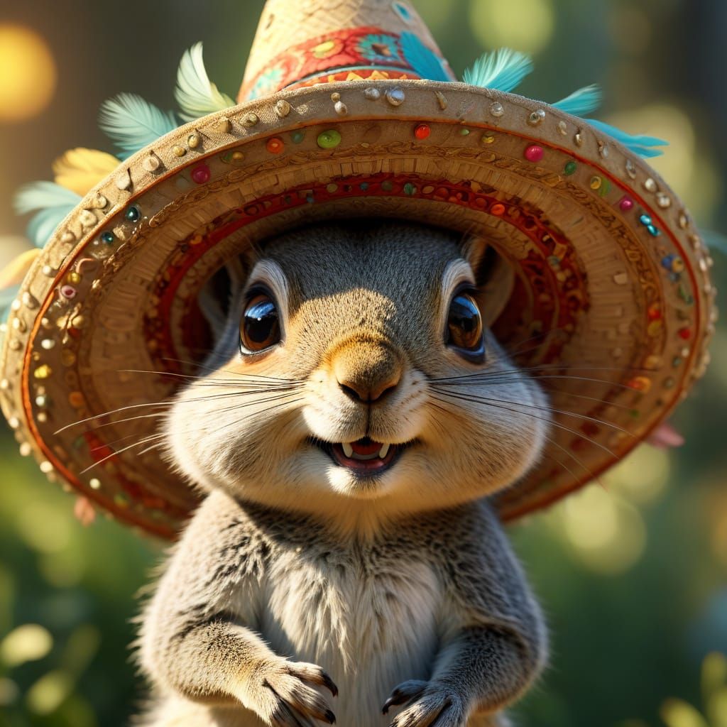 Cute Squirrel with Sombrero in Pixar Style