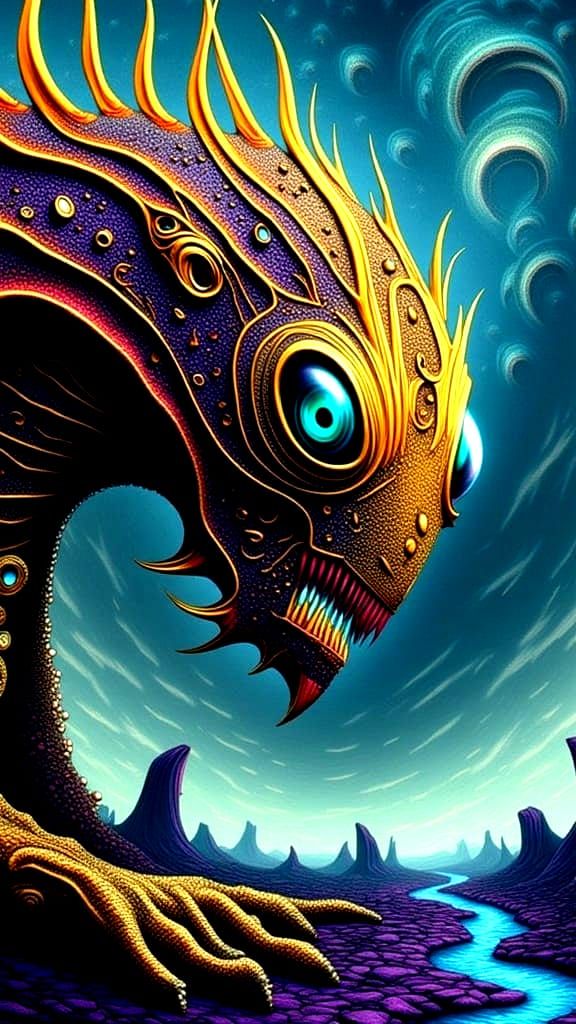 Surreal Psychedelic Entity with Fibonacci Eye Spiral