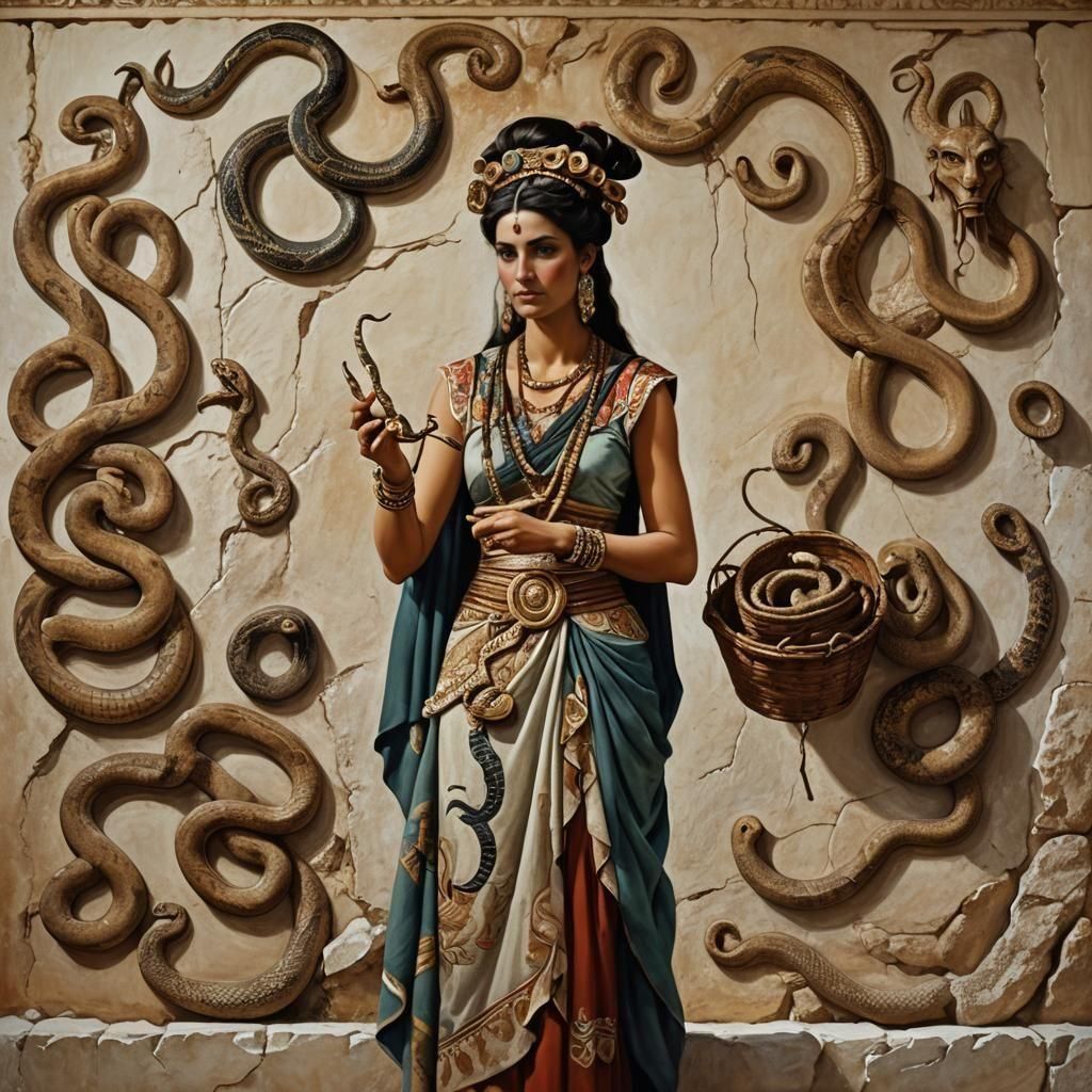 Minoan Woman with Snakes: Detailed Matte Painting
