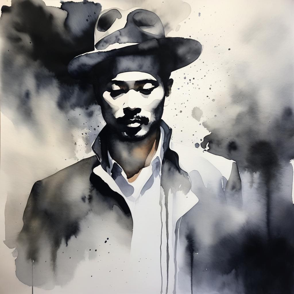 Watercolor Portrait of Man in Gothic Expressionism