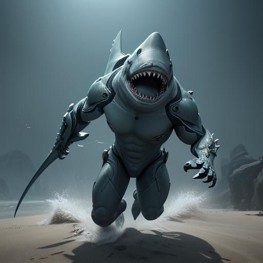 Detailed 3D Shark Robot, Game Cinematic