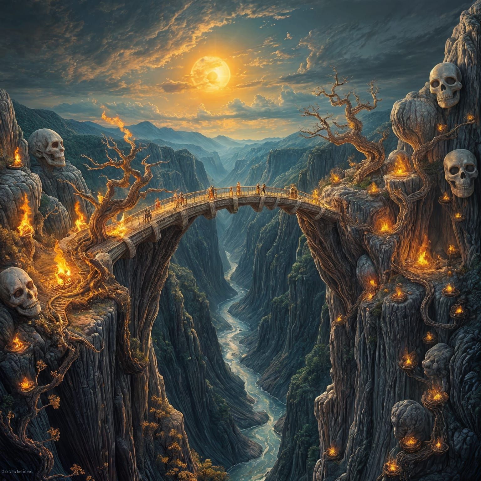 Fiery Bridge to Elysian Fields in a Post-Apocalyptic Landsca...