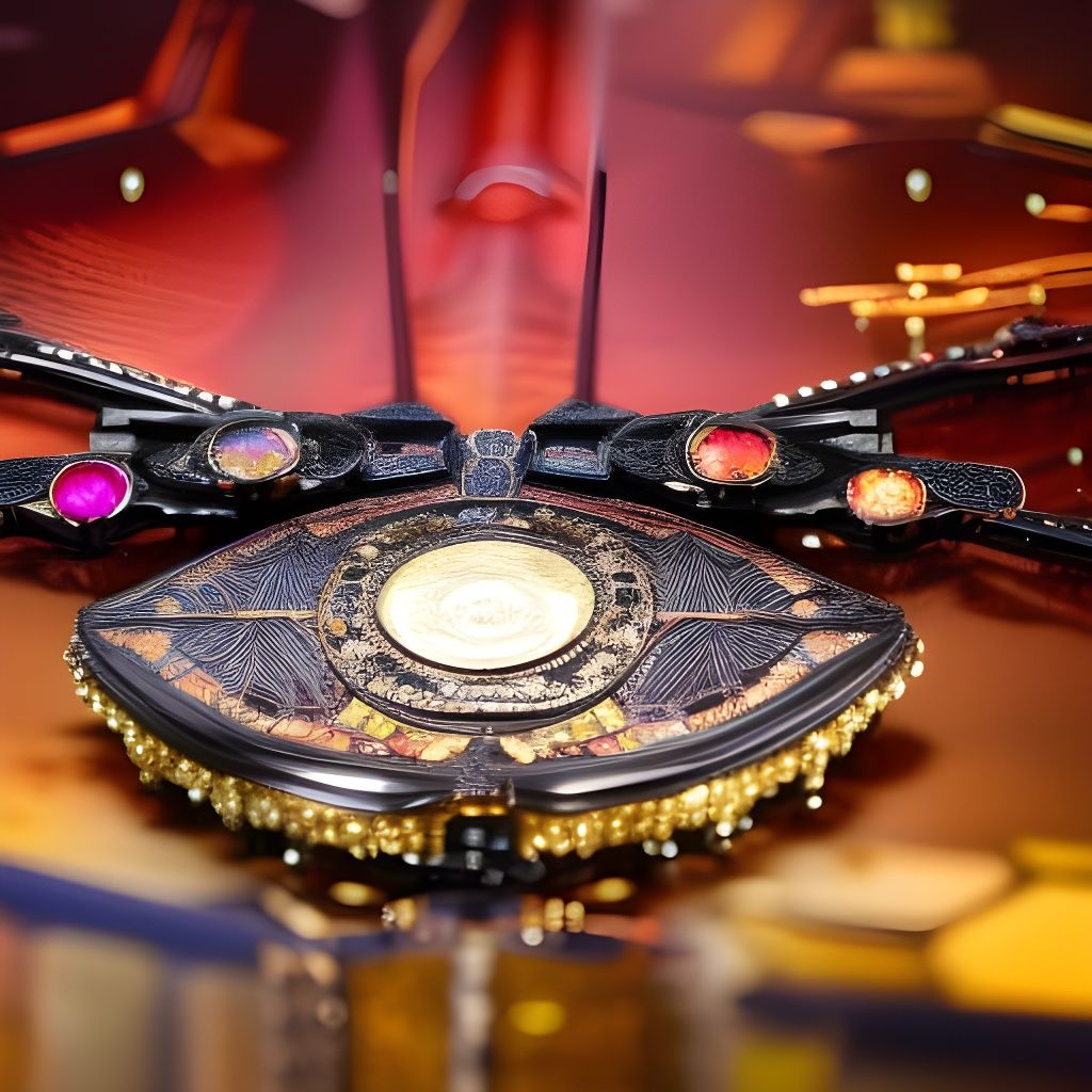 Psychedelic Gold Artifact with Gems and Intricate Details