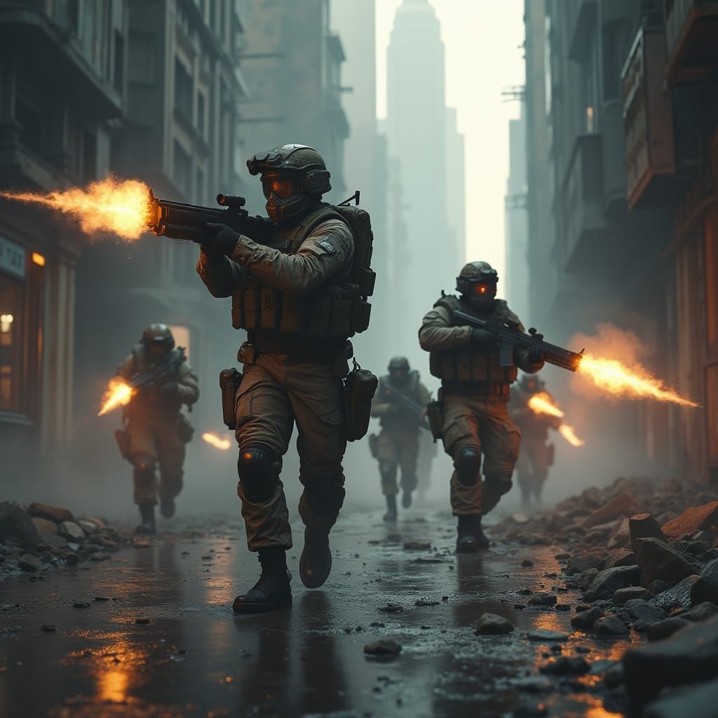 Soldiers in Tactical Gear Clear Urban Battlegrounds in Futur...