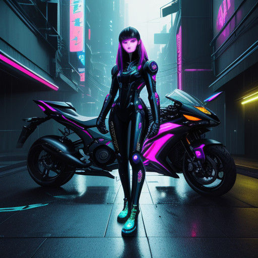 Neon-Lit Cyberpunk Cityscape in High Contrast