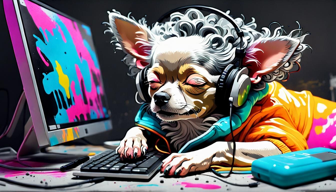 Elderly Chihuahua Woman Sleeping: Graffiti Art Style