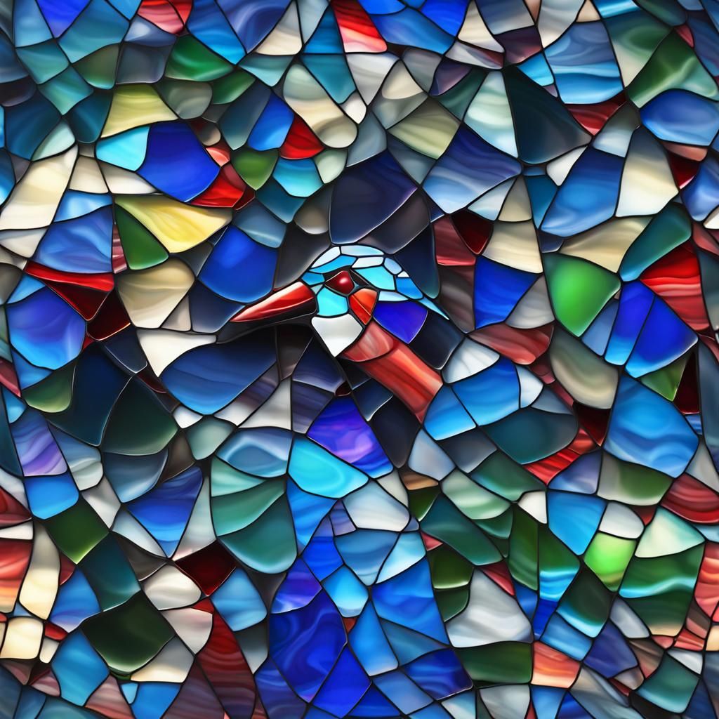 Red beak, stained glass