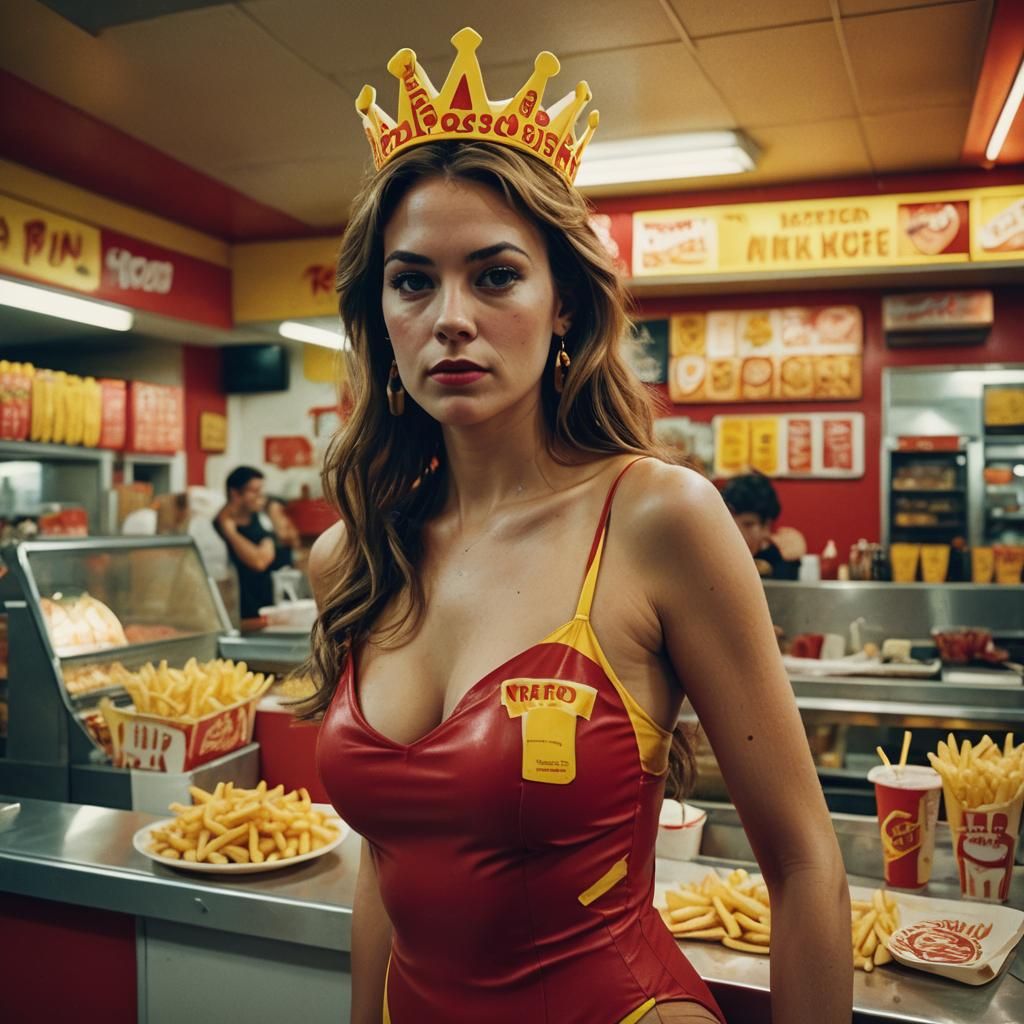 Junk Food Queen Back Portrait in Restaurant