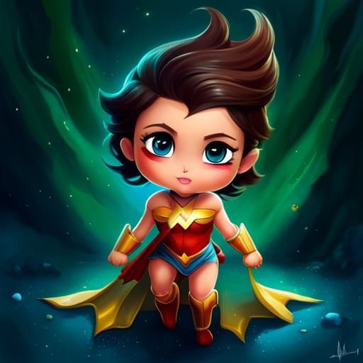 Adorable Chibi Wonder Woman in Polychromatic Splash Art