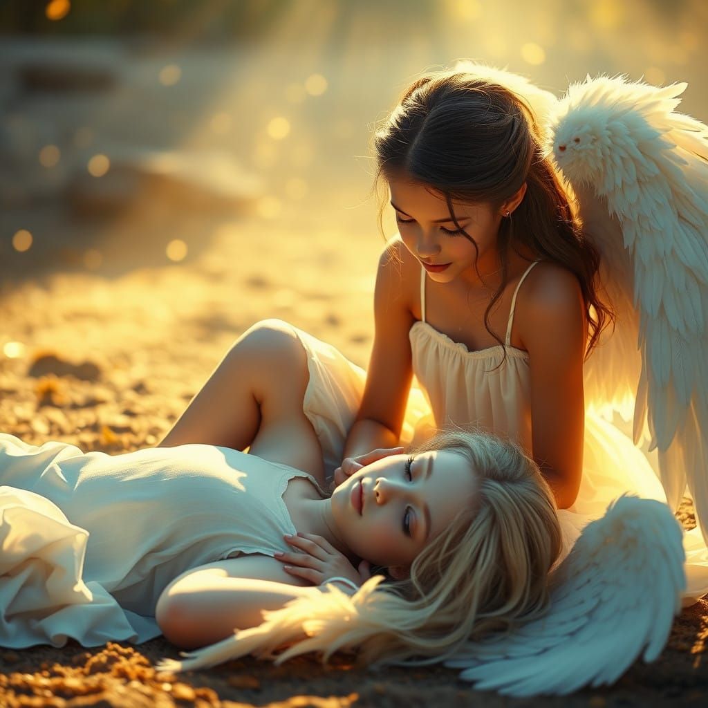 Gentle Angelic Encounter in Radiant Light