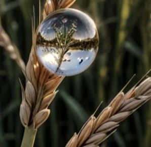Macro Water Droplet Reflecting Wheat Field