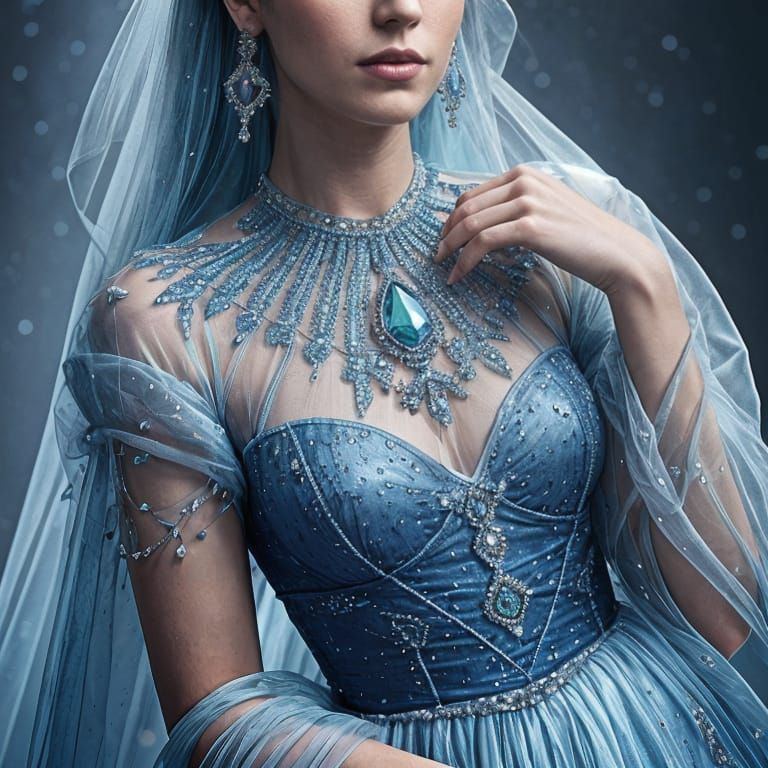 Image of a blue dress made from gemstones