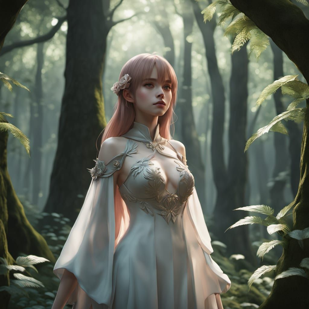 Anime Girl in Mystical Forest 3D Art