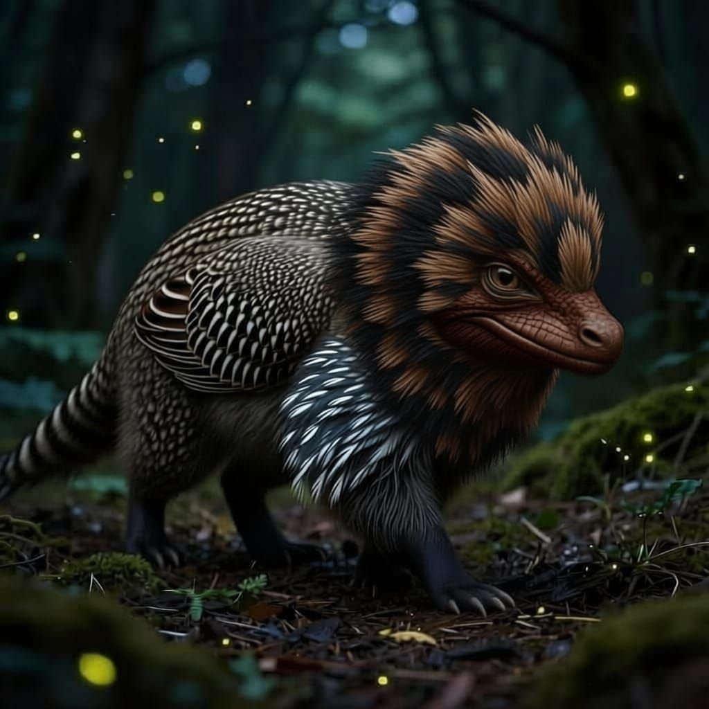 Magical Forest Creature with Feathers and Claws