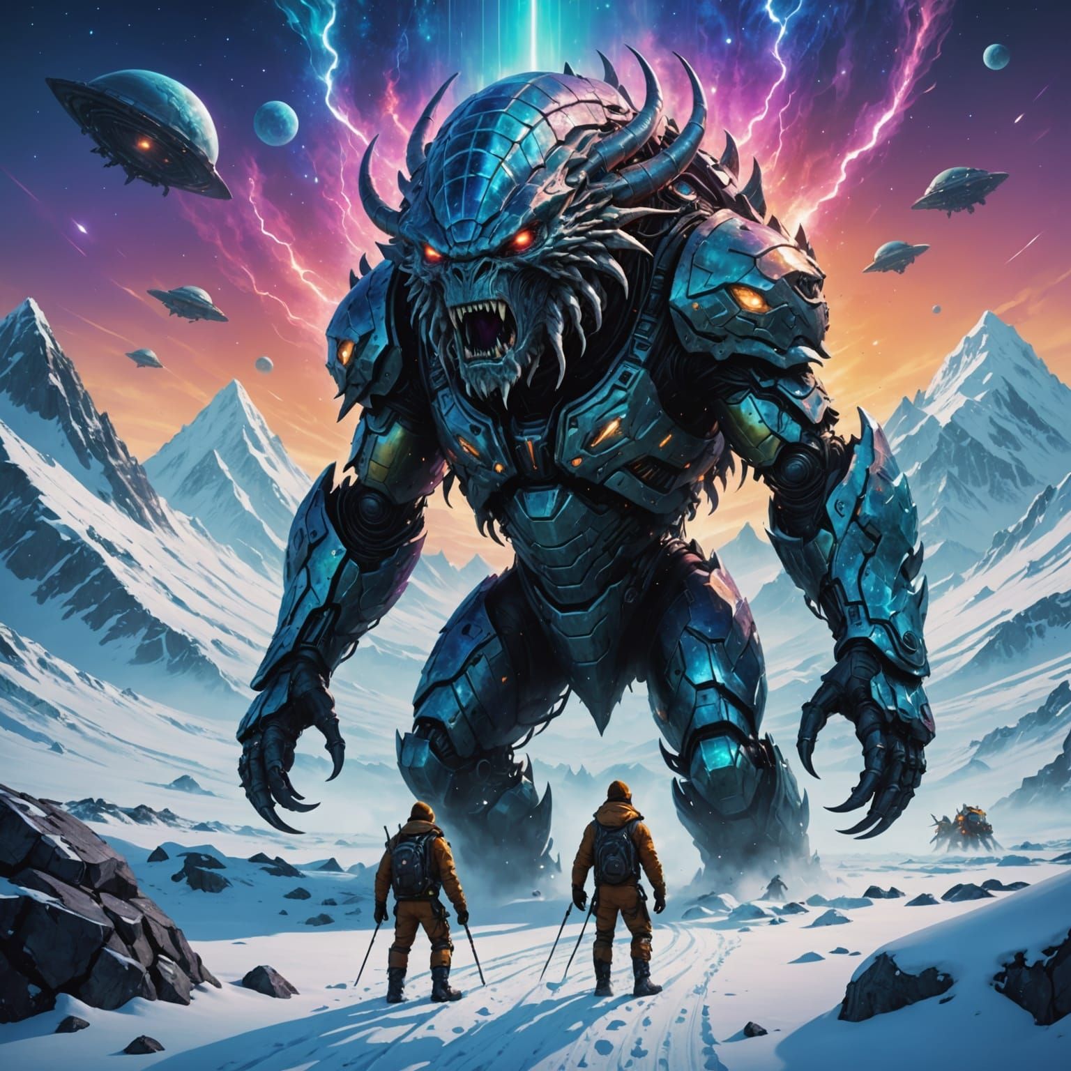 Cyclops Threatens Explorers on Alien Tundra