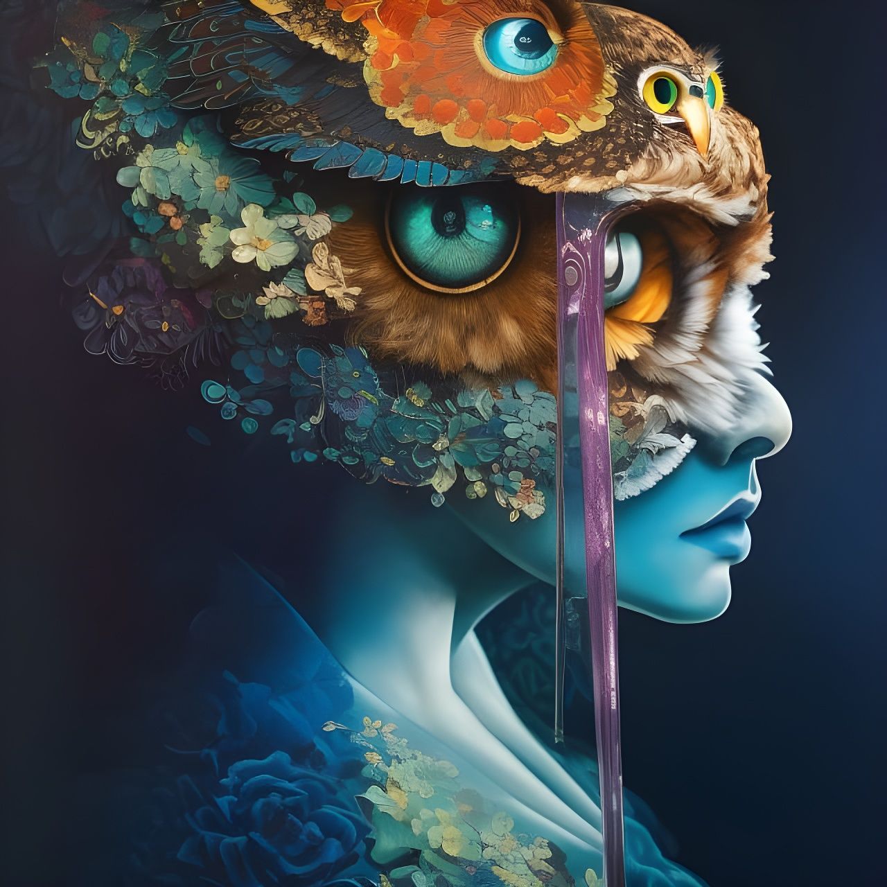 Detailed Owl Portrait in Gouache Illustration Style