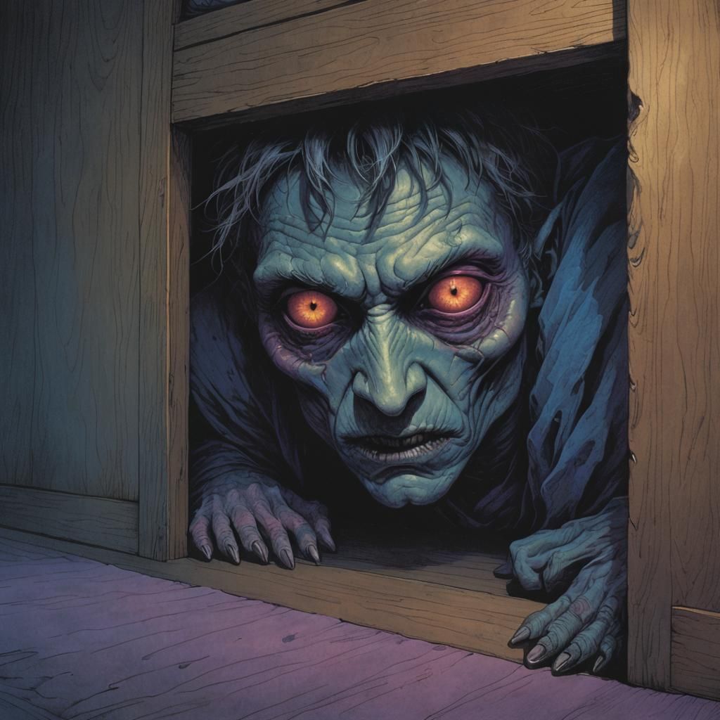 Handsome Monster Man Under Bed, in Dark Fantasy Art