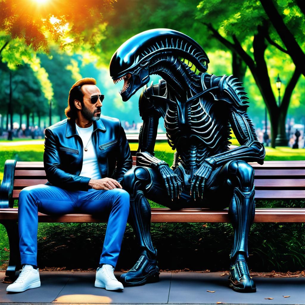 Nicolas Cage and Xenomorph Enjoying a Sunny Day